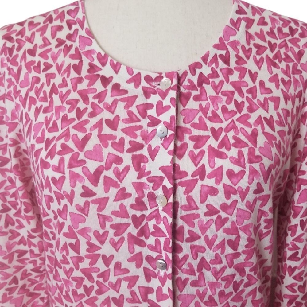 Foxcroft Pink Heart Crew Neck Button Down Cardigan Sweater Size S - Picture 6 of 10